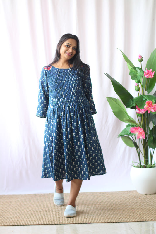 Indigo smoked kutch dress